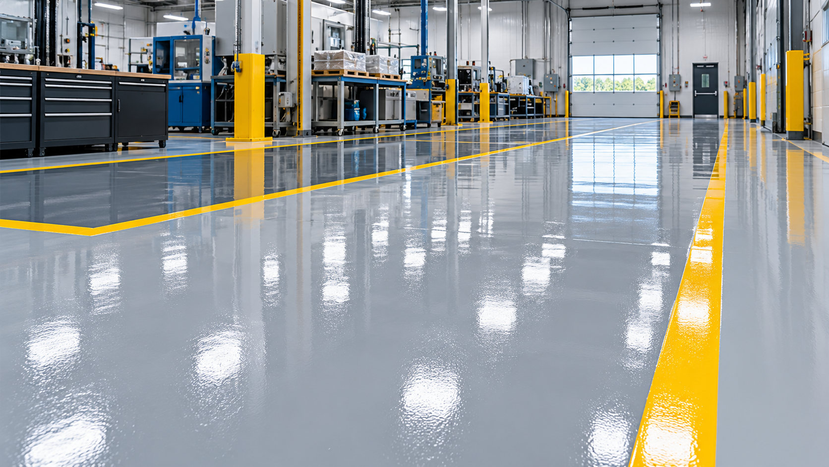 Seamless epoxy flooring in a clean industrial manufacturing facility