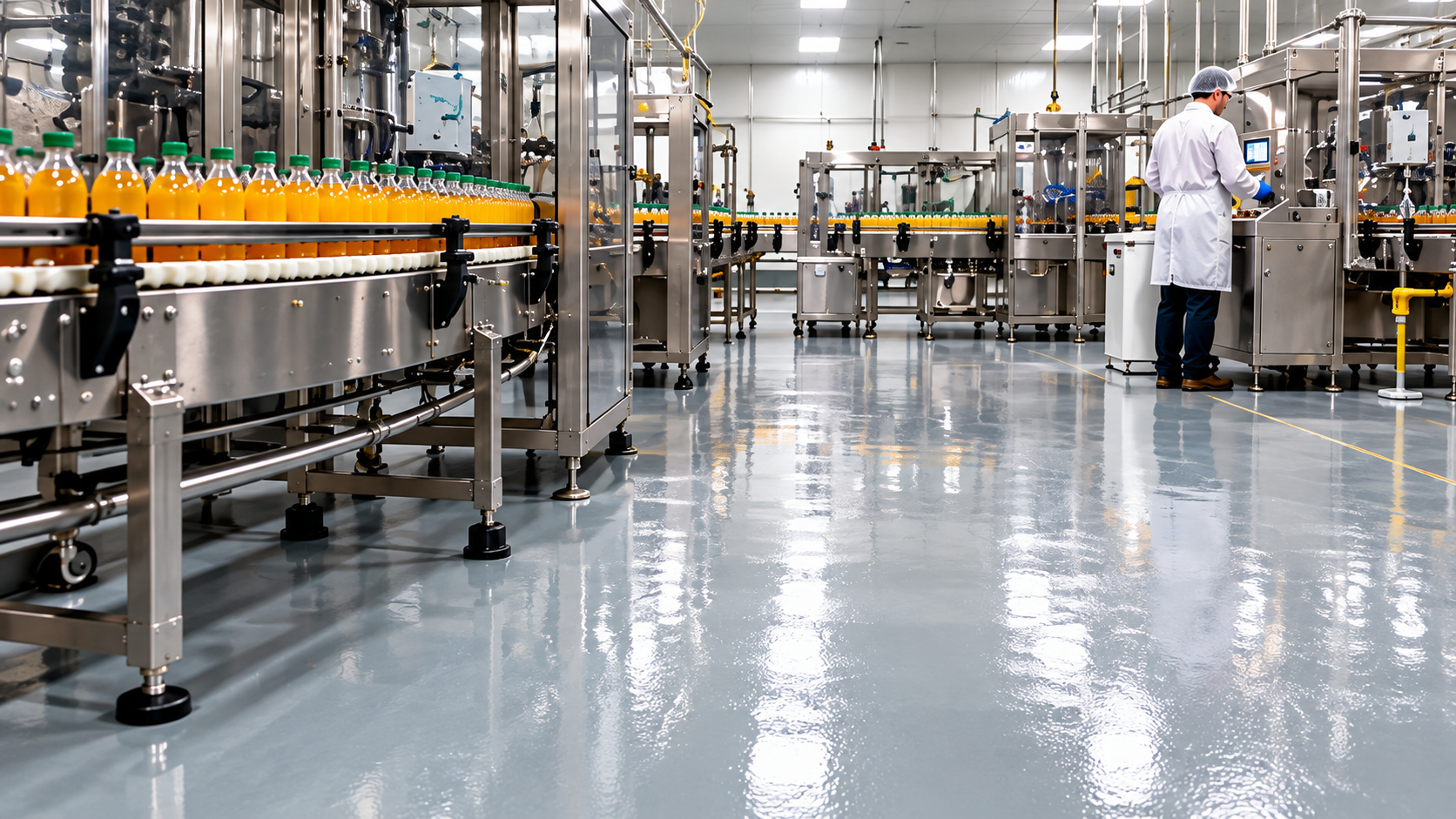 Resinous floor in a beverage processing facility