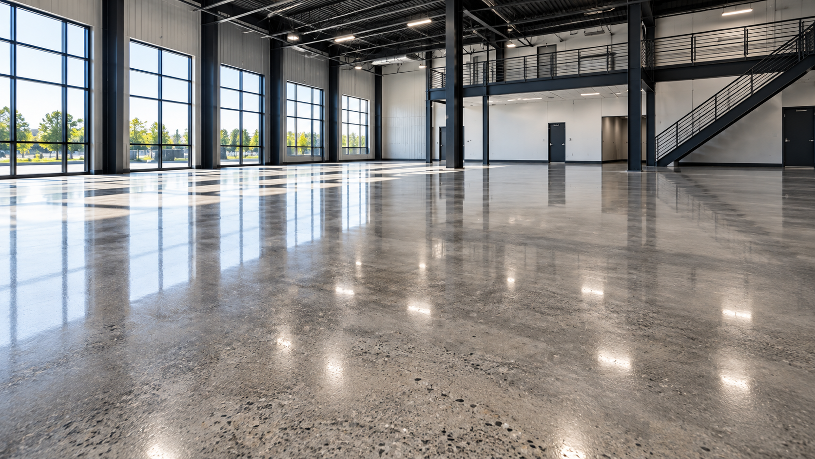 Polished concrete floor in a commercial interior