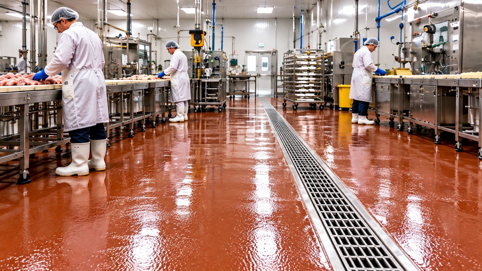 Urethane flooring in a hygienic food processing facility